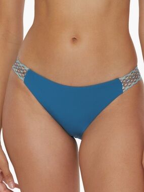 BECCA Harmonia Lagoon Blue Lace Trim Bikini Swim Bottom - Sz Small, NWT